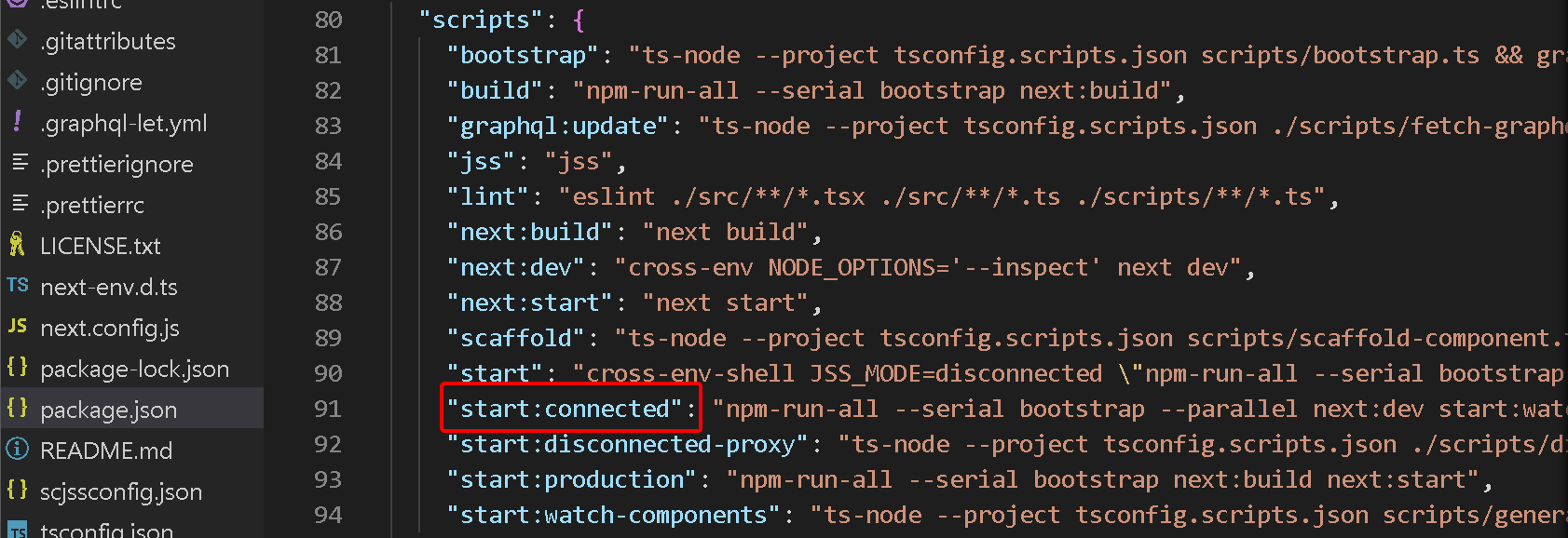 package.json sitecore connected mode